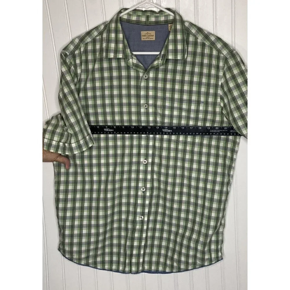 Tommy Bahama Island Crafted Men’s Large Green Plaid Short Sleeve Button Up Shirt